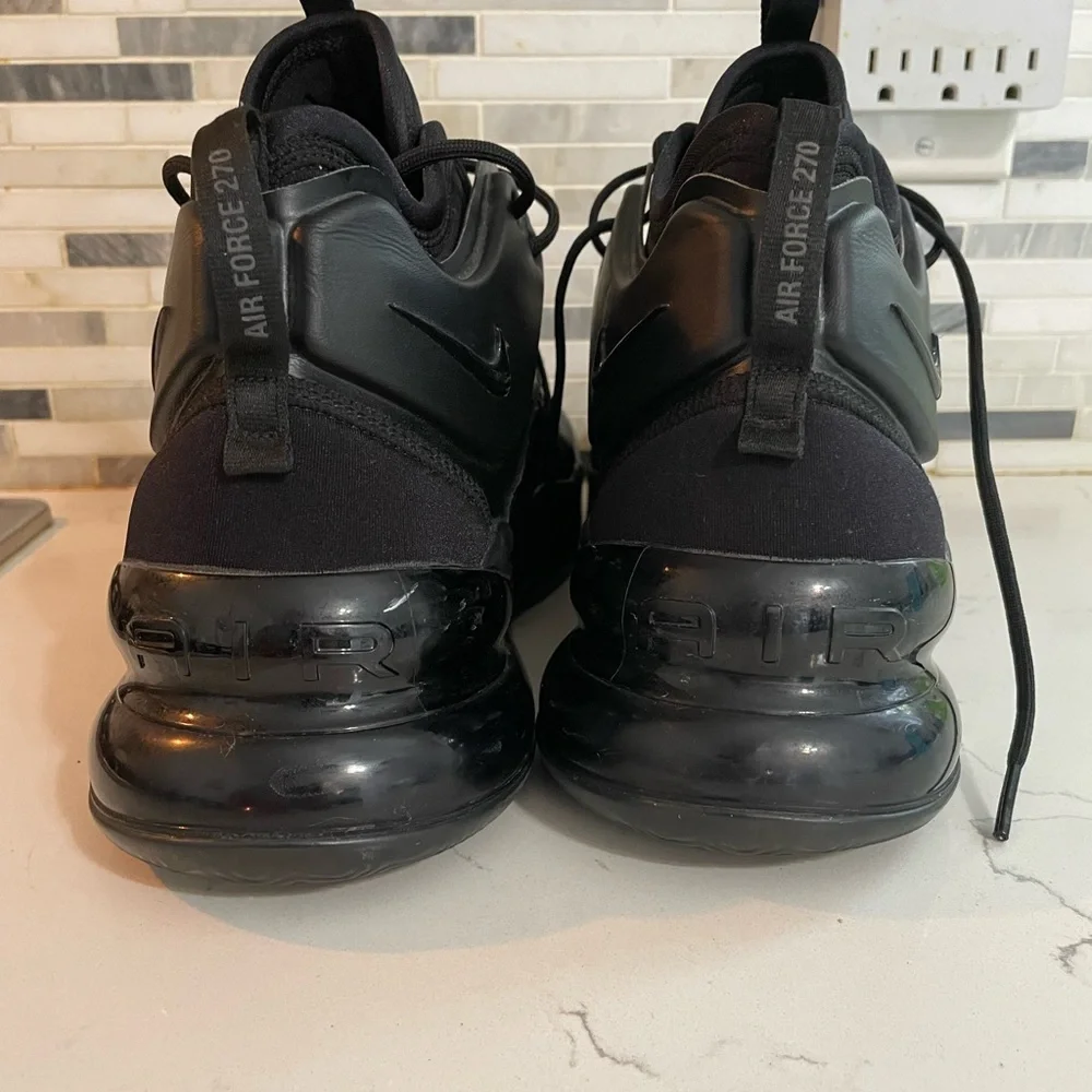 Nike Air Force 270 Triple Black High top buckle strap Sneakers Mens 11